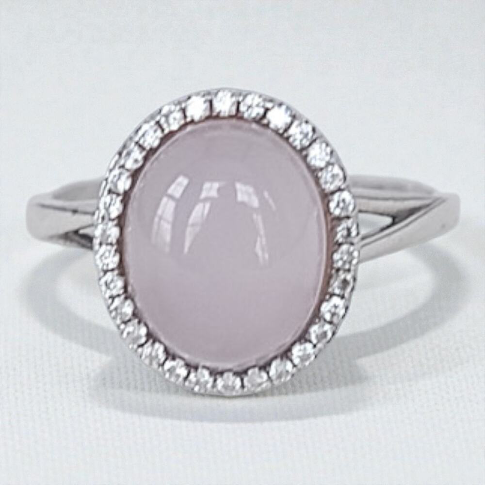 Vintage 925 Sterling Silver Pink Quartz CZ Halo Ring Engagement Style Size 6.75
